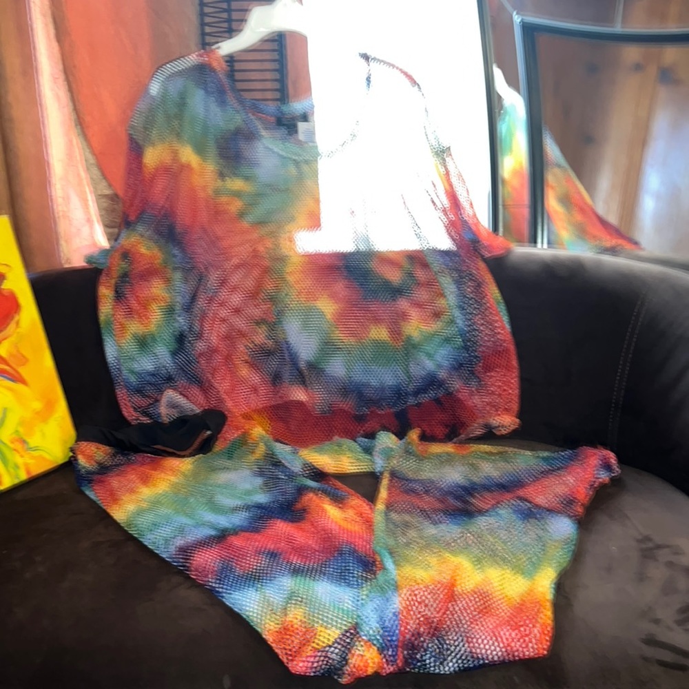 Rouge tye dye net 2 pc pants set.